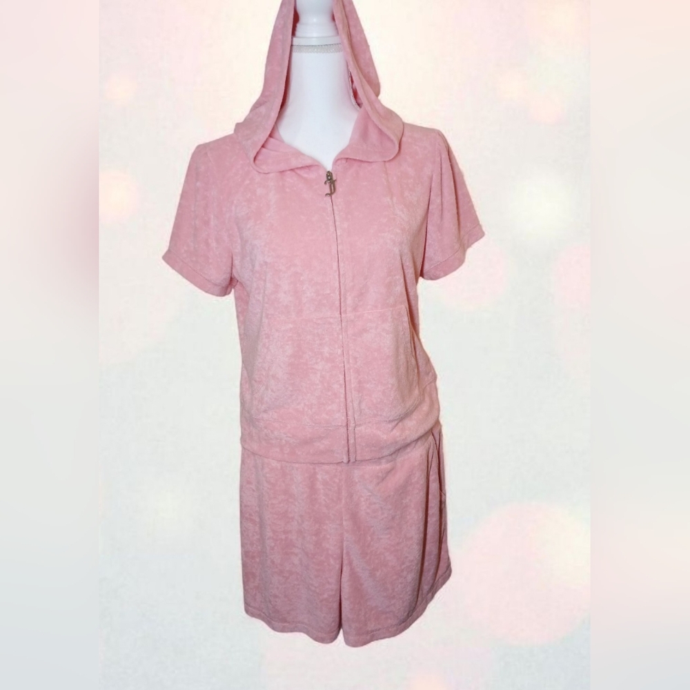 Juicy Couture Pink Velour Hoodie & Shorts Set – Size L (NWOT)